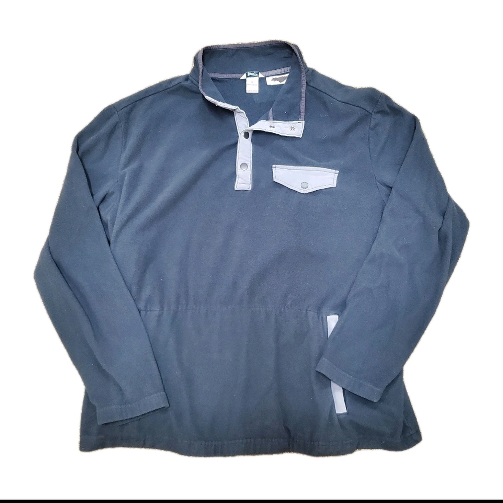 Duluth Trading Sweater Mens XL Blue Fleece Pullover 1/4 Button Relaxed Hiking